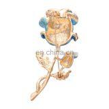 Fashion Wholesale Gold Plating White Rhinestone Blue Enamel Rose Brooch for Women thumbnail-2