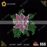 Pink Flower Korean Crystals Rhinestone Motif With Green Leaves Design thumbnail-1