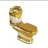 Chinese sanitary ware luxury golden washdown two piece toilet wc bowl for hotel apartment used