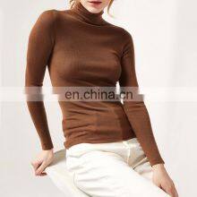 Women Seamless Knit Turtleneck 18 Gauge Worsted Merino Wool Thin Sweater Top thumbnail-1