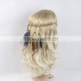 Handmade Bohemia Peasant Gypsy Hippie Feathers Braided Beaded Stretch Head Wrap Hair Head Band thumbnail-3