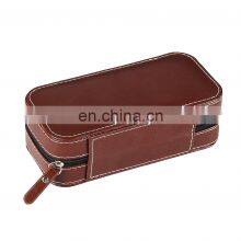 Custom Portable Brown Two Piece Watch PU Leather Zipper Bag Pocket Watch Box thumbnail-1