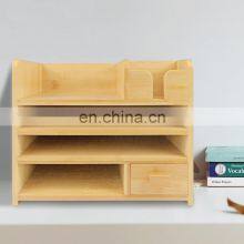 Bamboo Desktop Organizer Book Shelves Files Wood Fully Assembled Book Rack Book Shelf With Drawers For Office Desktop thumbnail-5