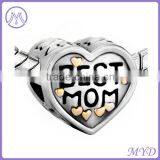 Hot Sale Mother and Daughter 925 Sterling Silver Best Mom Heart Bead for European Charms Bracelet thumbnail-1