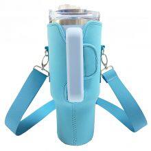 Custom Tumbler Pouch Reusable Insulated Neoprene 40oz Tumbler Sleeve Water Bottle Carrier With Pocket and Shoulder Strap thumbnail-2