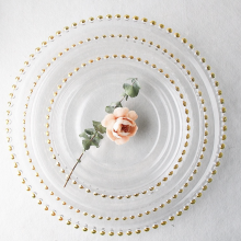 Glass Plate Glass Dishes for Wedding Home Decoration Gold Glass Clear Beaded Charge Plate Dinnerware thumbnail-1