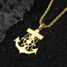 New Trend of Personalized & Fashionable Hip-Hop Jewelry Gifts: New Brass Gold-Plated Inlaid Zircon Portrait & Anchor Pendant thumbnail-4
