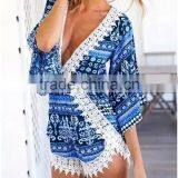 2016 Fashionable Design Free Size Beach Wear Lace Trim Kaftan Dress thumbnail-4