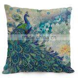 Beautiful Peacock Feather Linen Cushion Cover 45cm Throw Pillow Case Christmas Decoration for Sofa Bed Chair thumbnail-3