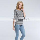 Women's Knit Striped Blouse With Hi-low Bottom Looking thumbnail-4
