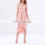 Latest Design Chic Sleeveless Bow Tie Wrap Asymmetrical Lady Pink Cocktail Drss thumbnail-6