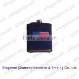 American Flag Needlepoint Hip Flasks With Genuine Cowhide Leather in Navy thumbnail-1