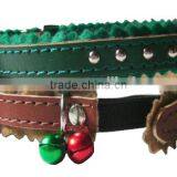 Holiday Cat Real Leather Collar/Christmas Cat Collar With Bells