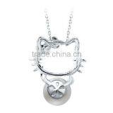 925 Sterling Silver Chain Cat Style Charm Natural Pearl Pendent Necklace thumbnail-6