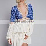 Sexy Boho Machine Embroidery Deep V-neckline Long Sleeve Rayon Mini Dress Designs Names Of Ladies Dresses 2016 HSD5779 thumbnail-2