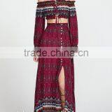 Picture of Long Skirts and Tops Vintage Print Drawstring Top With Split Skirt thumbnail-6