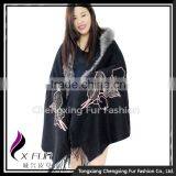 CX-B-P-51 High Quality Factory Price Fox Fur Trimmed Pashmina Special Cashmere Scarf thumbnail-1