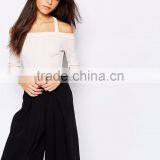 2016 Autumn Long Sleeve Sexy Women Bodysuit Plain White Halter Neck Off Shoulder Leotard In Rib Your Own Brand thumbnail-2