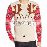Men Light Kahki Sweater Double Reindeer Pattern Christmas Jumper Knitting Pattern s For Adults thumbnail-1