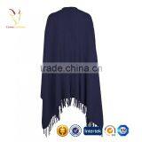 Womens Knit Poncho With Fringe,Women Navy Wool Poncho thumbnail-4