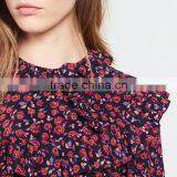 Ruffled at Neck and Cuff, Ladies Round Neck and Long Sleeve Dress thumbnail-5