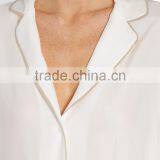 High Quality Shawl Collared White and Golden Color Contrasting Satin Sleepwear thumbnail-5