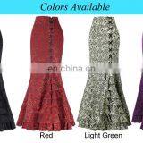 Belle Poque Women Vintage Retro Victorian Style Ruffled Jacquard Fishtail Mermaid Black Long Maxi Skirt BP000204-1 thumbnail-6