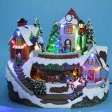 Polyresin Christmas Decoration 13” Led Gingerbread House With Rotating Figurines thumbnail-3