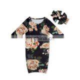 Cute Floral Print Infant Baby Sleeping Bag Long Sleeve Children Clothing and Headband 2pcs Sleeping Bag Baby Gown Set thumbnail-6