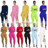 Custom Logo Name Brand Stacked Long Sleeve Crew Neck Sweatshirt With Stacked Legging Two Piece Set Women Clothing thumbnail-1