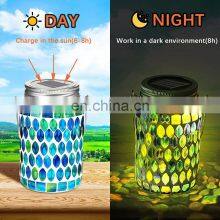 Mosaic Lantern Solar Light Outdoors Glass Mason Jar Lights Solar Hanging Light Waterproof Solar Table Lamp Solar Night Light thumbnail-4