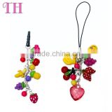 lower price custom design resin fruit shape phone case chain mobile phone chain