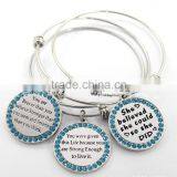 Extendible Wire Bracelet With Pave Circle Inspirational Engraved Disc thumbnail-1