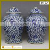 blue and white floral pattern ceramic jar showroom interior design in furniture for home decor