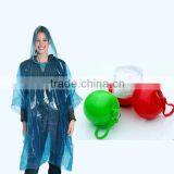 2014 100%ECO Plastic Poncho Ball with keychain, Disposable PE Poncho