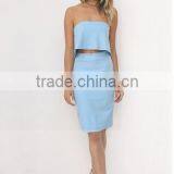 Ladies Mid Length High Waist Body Hugging Skirt With Tube Style Top 2pc Set thumbnail-3