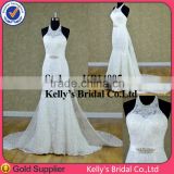 2014 Real-made halter lace wedding dress with detachable tail