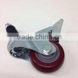 JY-305|3 Inch Bearing Swivel Red Polyurethane Double Brake Heavy Duty Casters and Wheels thumbnail-5