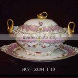 Luxury Royal Style Gilt Brass Soup Pot, Excellent Hand Painted Porcelain With Gold Plated Bronze Handle and Base Stockpot thumbnail-3