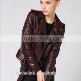 Newest German Style Lady Pure Lambskin Trendy Red Wine Leather Jacket thumbnail-1