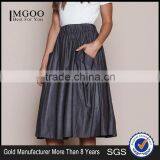 MGOO Elegant Hot Sale Black Midi Skirt With Pockets Fashion OEM African Skirts Chambray Flare Dress thumbnail-1