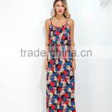 Boho Floral Print Long Maxi Dress Summer Beach Strap Backless Dress Apparel thumbnail-3