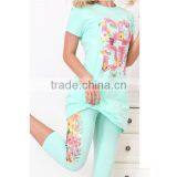 WHOLESALE CUSTOM-MADE S/S TOP+LEGGING CVC PRINTTING DESIGN PAJAMAS FOR WOMEN thumbnail-3