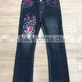 girls cute printed denim pant,denim pant decorated with fancy button and plaid #9R5833