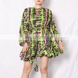 TWOTWINSTYLE Print Hit Color Lantern Long Sleeve O Neck High Waist A Line Summer Dresses Female thumbnail-4