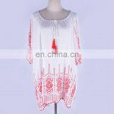 Cotton Embroidery Beach Cover up Tassel Plus Size Beach Dress Pareos de Playa Mujer Swimsuit Cover up Sarong Beachwear Vestido thumbnail-3