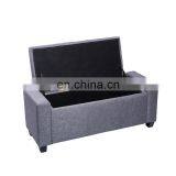 Wholesale High Quality Wood Legs Linen Fabric Rectangle Storage Furniture Stool Ottoman Bench thumbnail-2