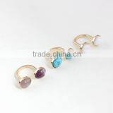 Hot New Round Genstone Ring Gold Plated Alloy Ring for Girls thumbnail-2