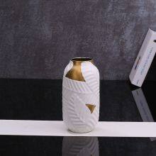 White Mint-Mark Leaf Gild Hand Made Ceramic Flower Vase Art Gift For Living Room Office Study thumbnail-3