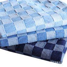 10oz 100%Cotton Jacquard Blue Checkered Fabric Washed Denim Material W068 thumbnail-3